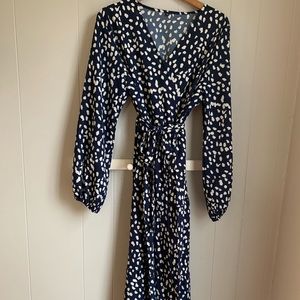 Navy Maxi Dress with All-Over off white modern polka dot print.